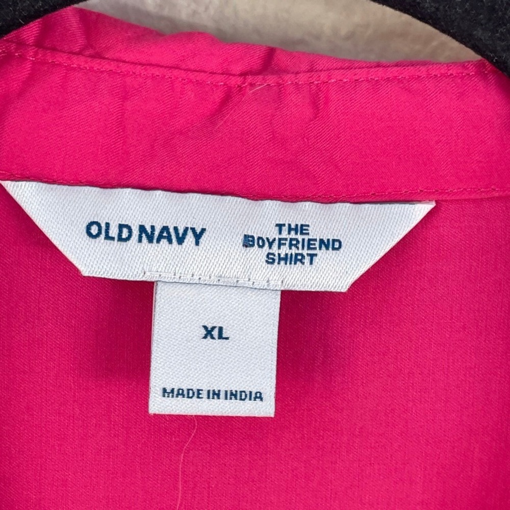 Old Navy Womens XL Boyfriend Shirt Pink Cotton Poplin Button Up Oversized Top - Picture 3 of 8